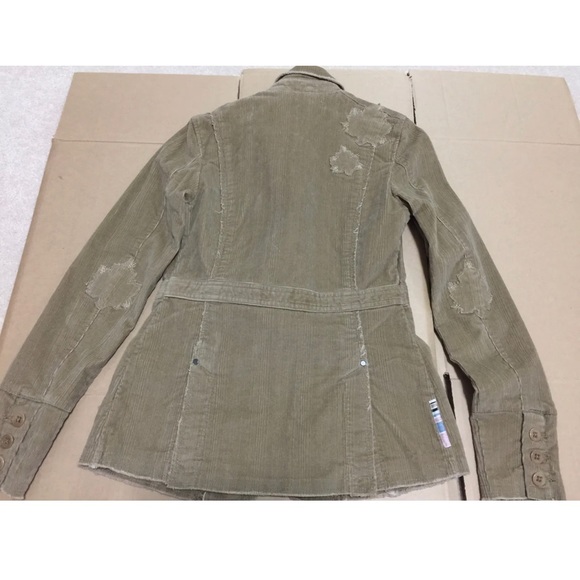TRIPLE FIVE SOUL MAPLE LEAF BEIGE DISTRESSED DETAILING CORDUROY BLAZER SIZE XS - Picture 5 of 11